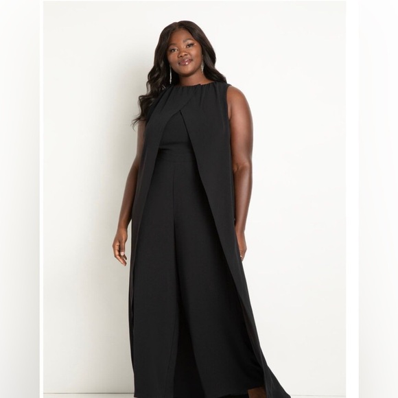 Eloquii Cape Jumpsuit NWT black elegant afterfive wedding event season versatile - Picture 1 of 8